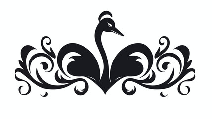 Fairy Tale Swan with Crown Silhouette. Fantasy Bird C