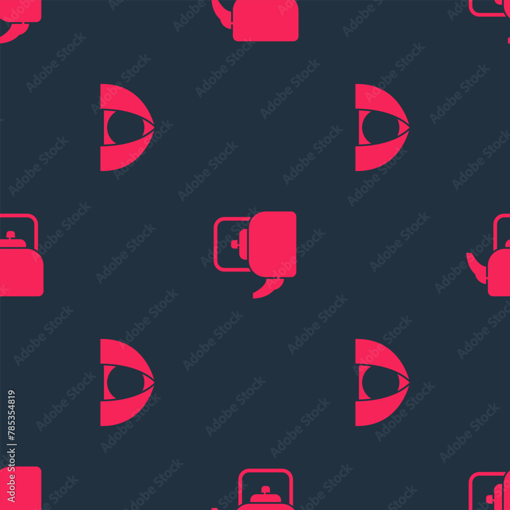 Aufkleber set tourist tent and kettle with handle on seamless pattern. vector