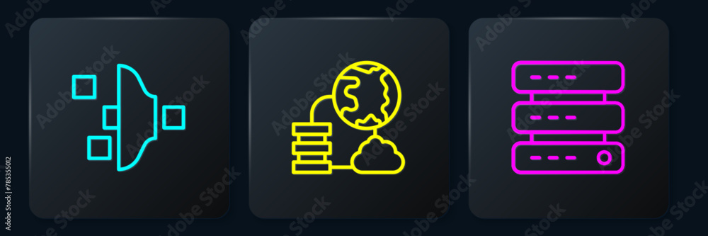 Poster set line filter setting, server, data, web hosting and network cloud connection. black square button