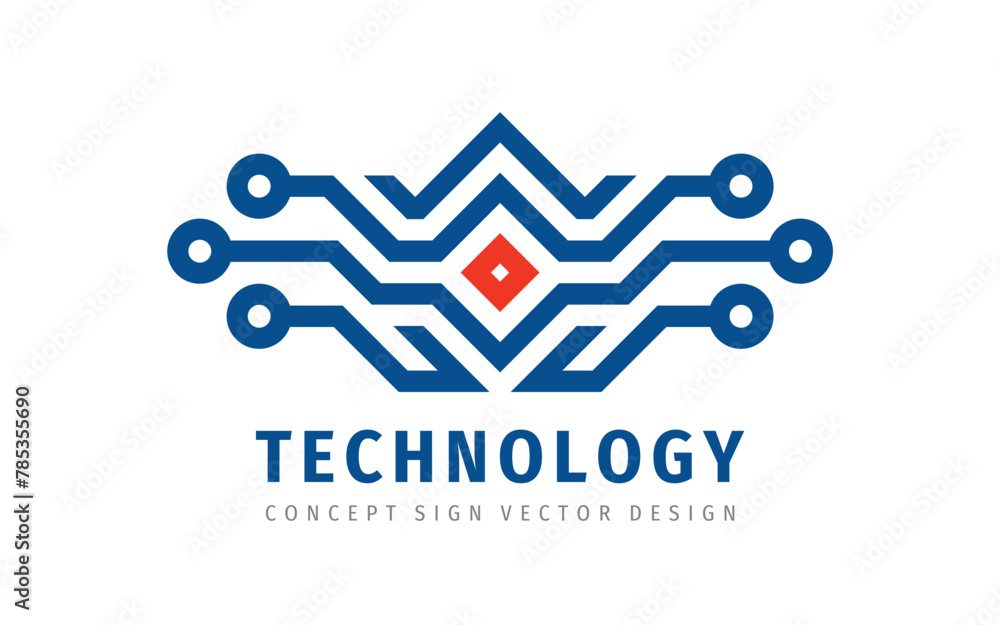 Poster electronic computer technology creative logo design. digital connection chip sign. network communica