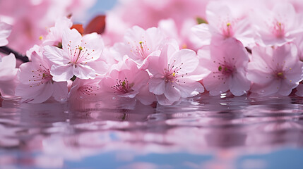 Close-Up Cherry Blossom Reflections on Tranquil Water