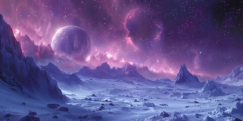 Cosmic landscape on a distant planet in space