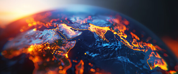 Planet Earth burning under the extreme heat of the sun, conceptual illustration of global warming, temperature increase disaster, over heating of the world in climate change