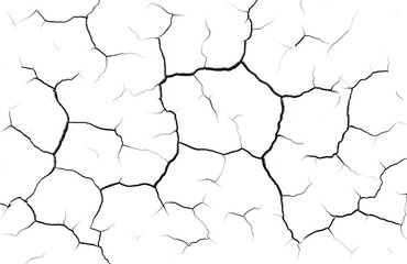 Ground cracks texture on white background. Wall cracks texture.