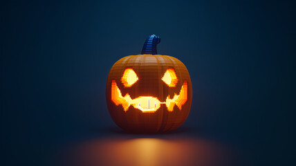 Scary face of Halloween pumpkin on dark background. Orange Jack O Lantern