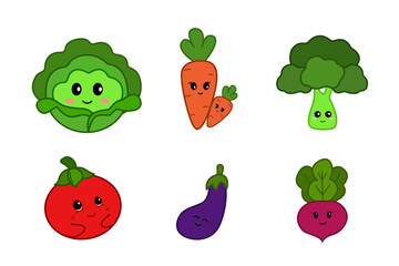 Set Cute cartoon vegetable characters collection