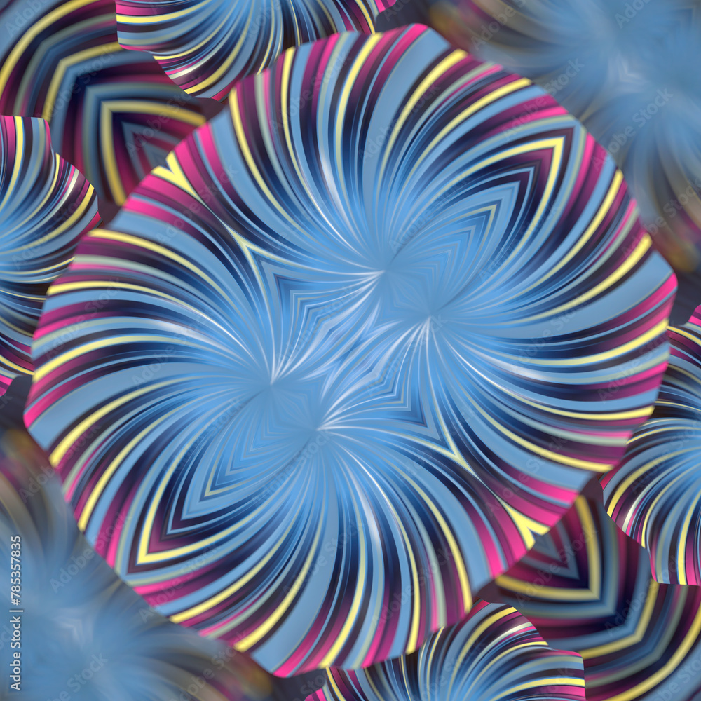 Aufkleber blooming flower buds with pattern of neon stripes. 3d rendering illustration