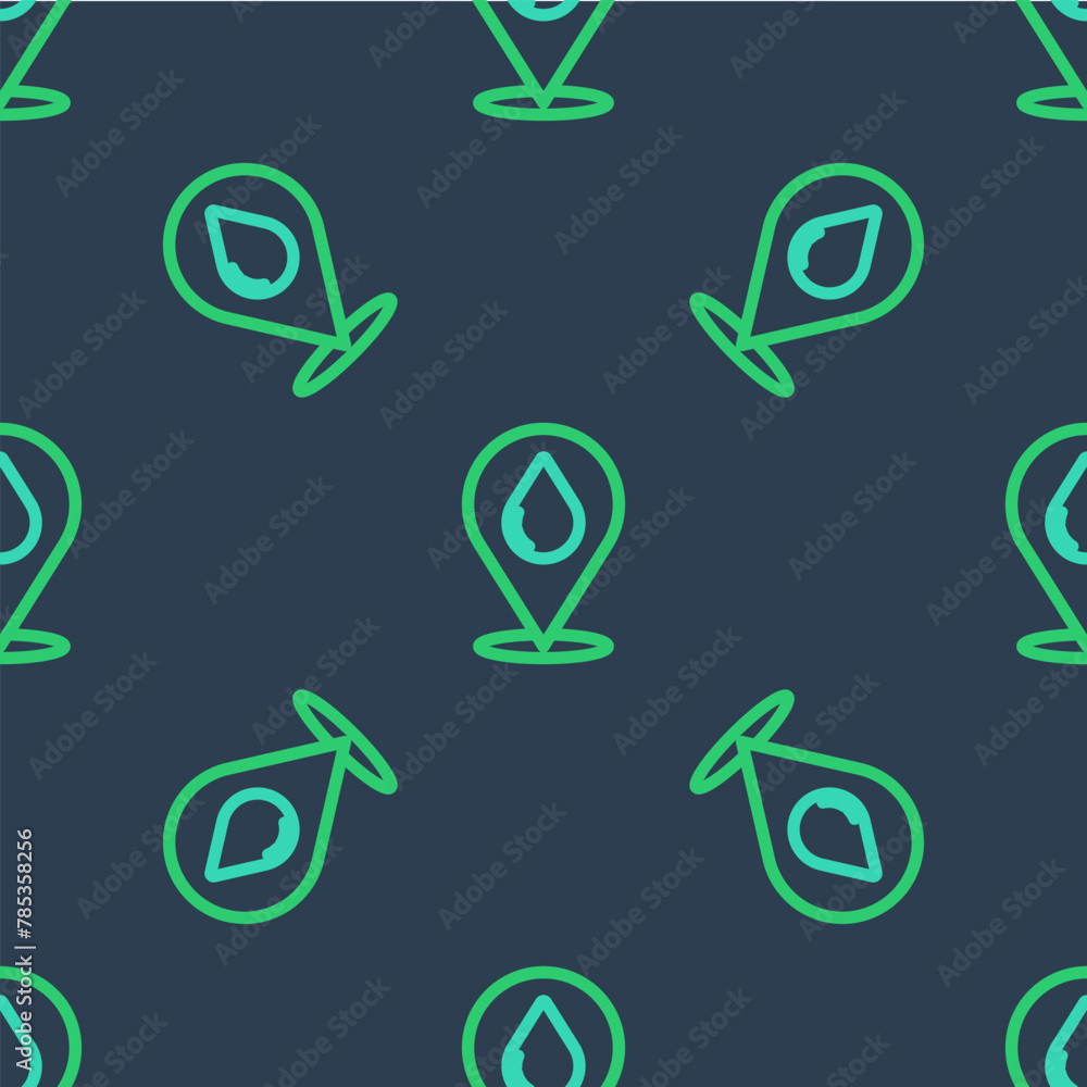 Poster line water drop with location icon isolated seamless pattern on blue background. vector