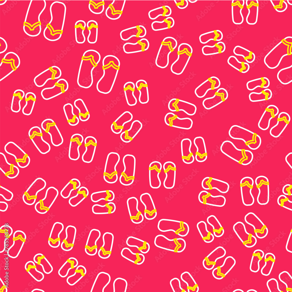 Poster line flip flops icon isolated seamless pattern on red background. beach slippers sign. vector