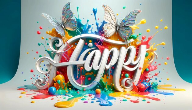 Colorful Zappy Text with Dynamic Splashes and Butterflies generative AI