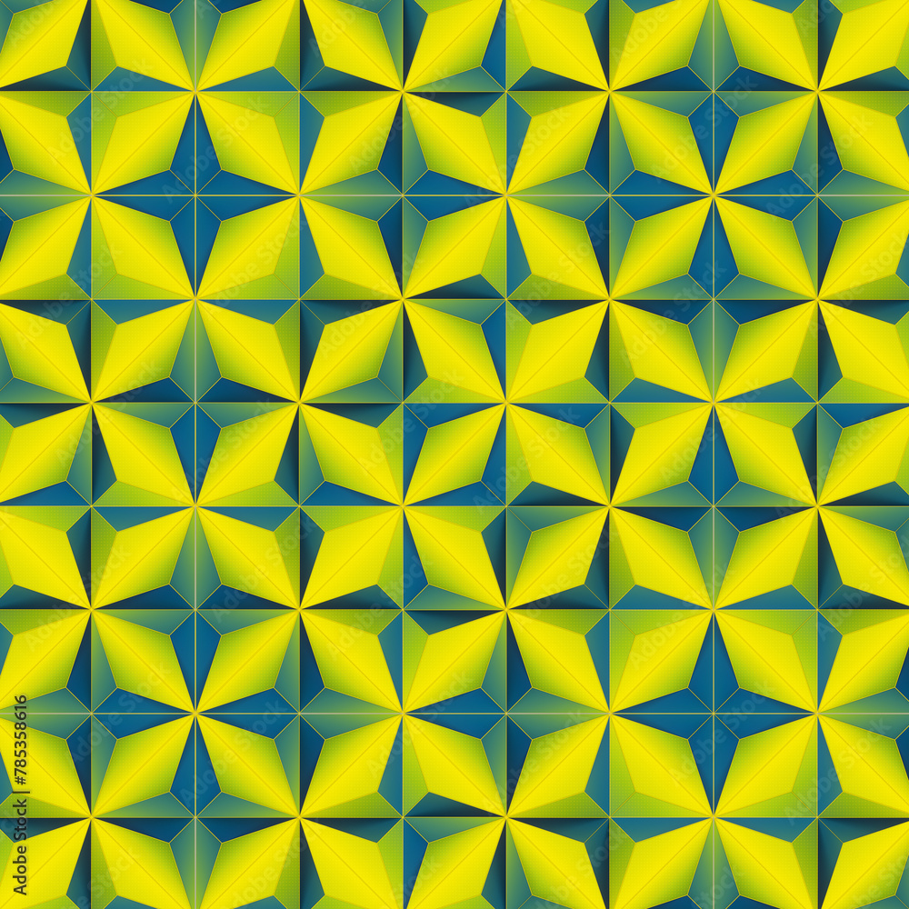 Aufkleber fascinating digital illustration of yellow-green geometric shapes and kaleidoscopic patterns. 3d ren