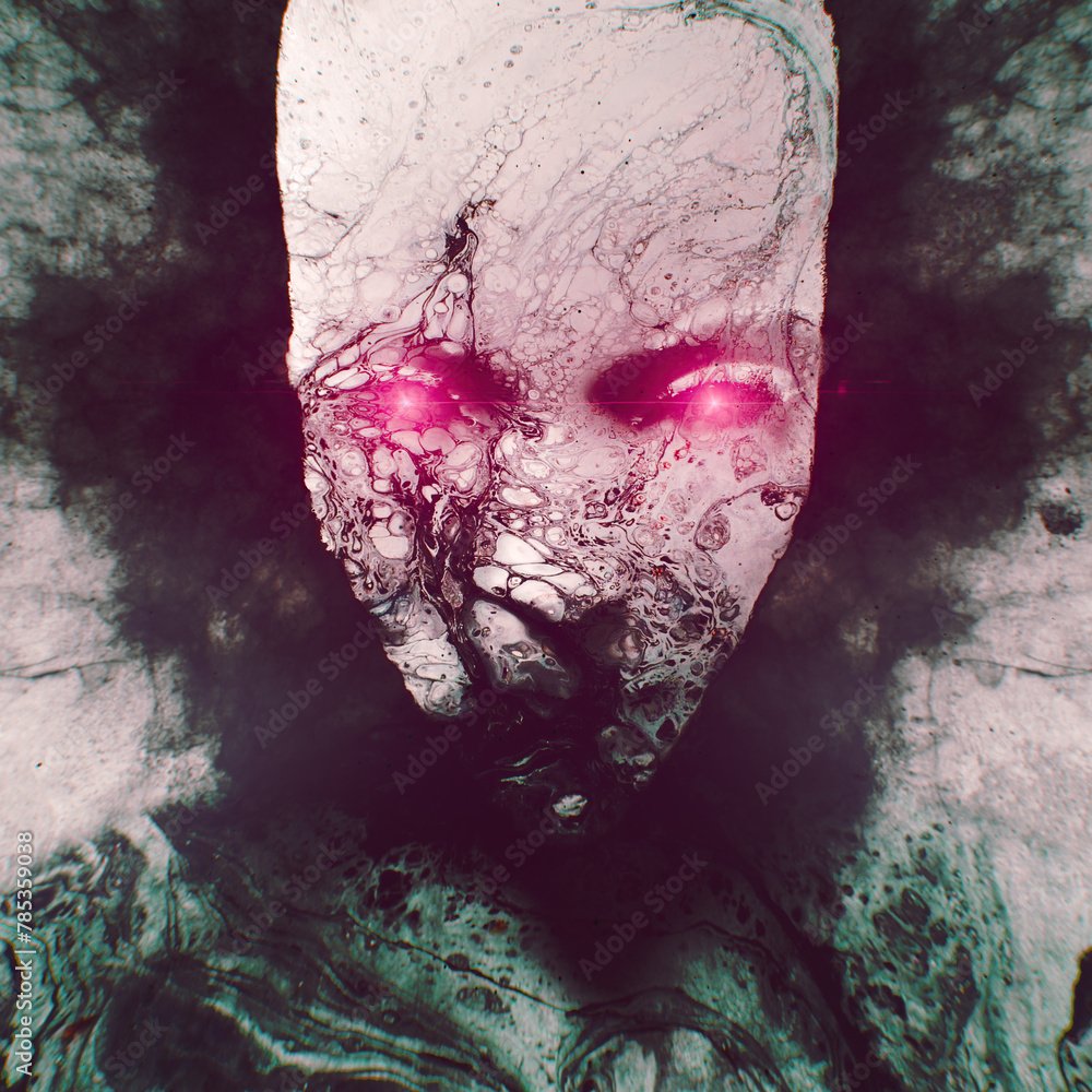 Poster eerie, otherworldly portrait of a creature with undulating texture. 3d rendering digital illustratio