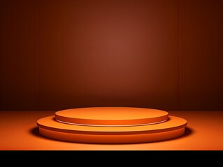 Orange podium background, platform for product presentation with empty space on dark studio wall vector illustration