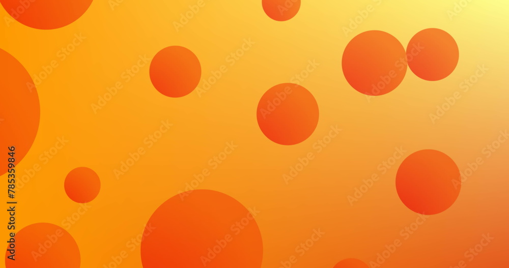 Poster Image of floating orange spheres with moving white dots over orange gradient background