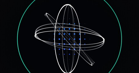 Image of spinning white rings with blue and dots moving hypnotically from a central point in seamles
