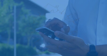 Image of digital cloud with percent going up over man using smartphone