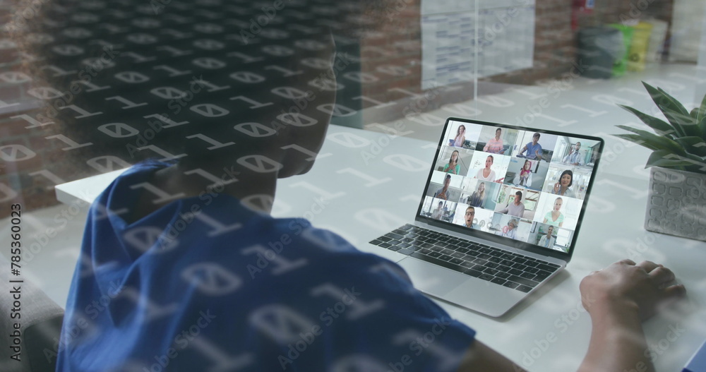 Poster image of binary coding over diverse business people having image call