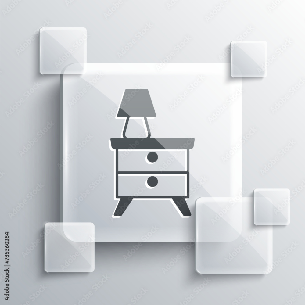 Sticker grey furniture nightstand with lamp icon isolated on grey background. square glass panels. vector