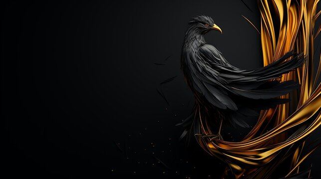 Distinctive bird on black background. Copy space. Space for text.黒い背景に特徴的な鳥。コピースペース。テキスト用スペースGenerative AI	