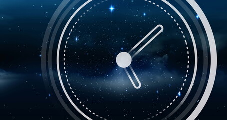 Naklejka premium Image of clock moving over stars on black background