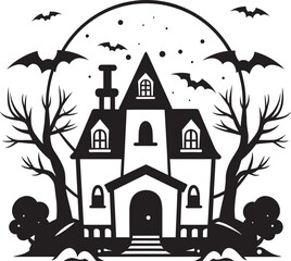 Halloween Thrills Vector Art Depicting a Bone Chilling Haunted House