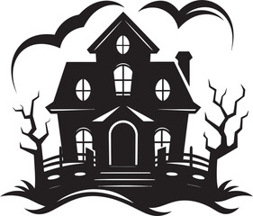 Halloween Vibes Vector Illustration of a Spooky House Scene