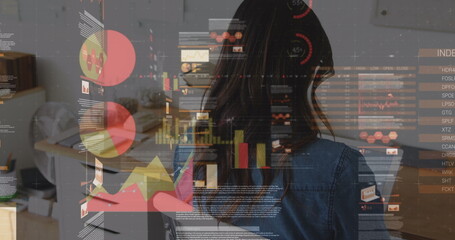 Image of financial data processing over caucasian businesswomen - Powered by Adobe