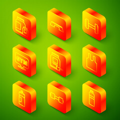 Set line Sports nutrition, Step platform, Dumbbell, Location gym, Sleeveless T-shirt, Fitness shaker and icon. Vector