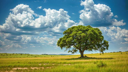 Fototapeta na wymiar tree on a field under a cloudy sky created with Generative AI technology
