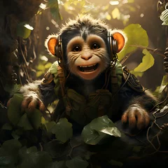 Wandaufkleber Chimpanzee monkey in the jungle. Wildlife scene with monkey. © Wazir Design