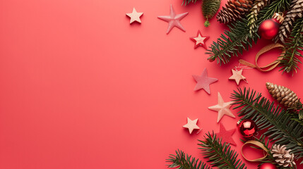 Christmas background with christmas tree and decorations with copy space.