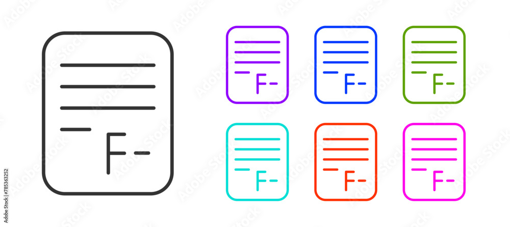 Aufkleber black line exam paper with incorrect answers survey icon isolated on white background. bad mark of t