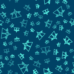 Green line Plane icon isolated seamless pattern on blue background. Flying airplane icon. Airliner sign. Vector