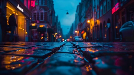 Rainy Twilight Streets at night - ai generated