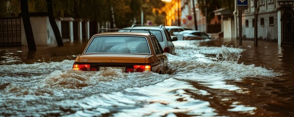 Obraz premium Street submerged in floodwater