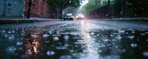 reflection on an urban rainy street