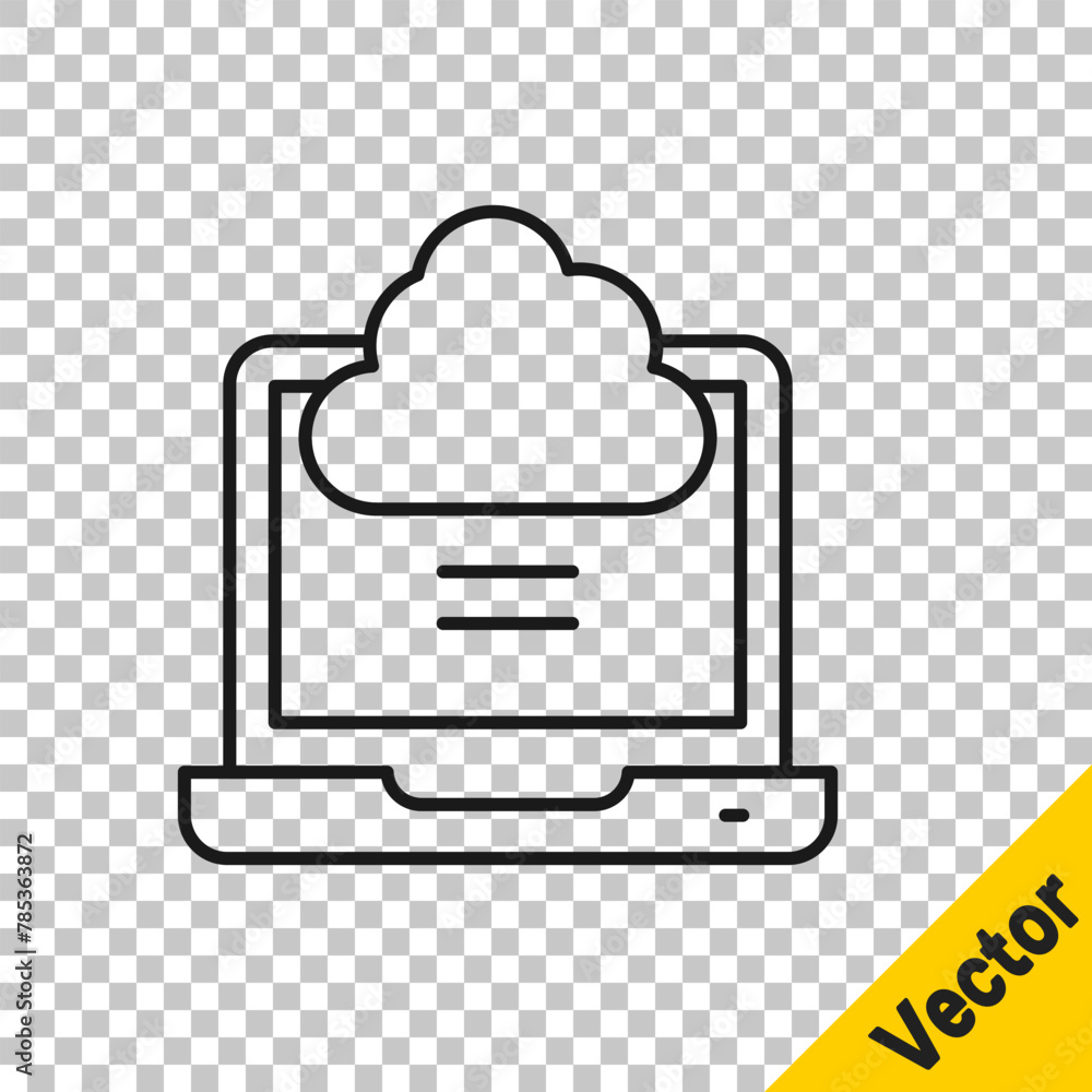 Poster black line network cloud connection icon isolated on transparent background. social technology. clou