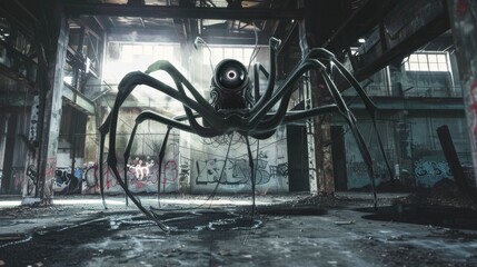 Sinister Multi-eyed Monster in Abandoned Factory