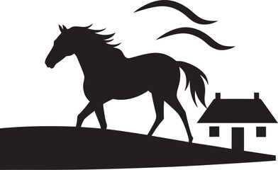 Vector Art of a Horse Resting by the Red Barn