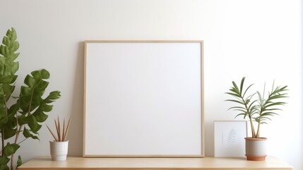 Minimalist White Picture Frame Displayed in a Warm Home Environment, Emphasizing Simple Design and Scandinavian Style Concept.