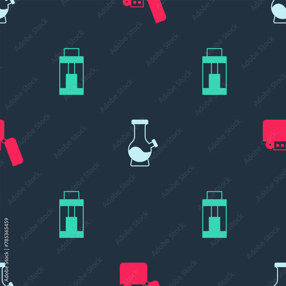 Poster set lighter, bong and vape mod device on seamless pattern. vector