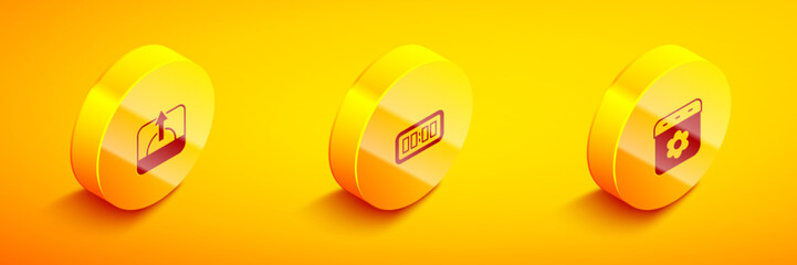 Set Isometric Sunrise, Digital alarm clock and Calendar spring icon. Vector