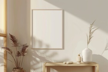 Minimalist White Wall Decor with A3 Blank Frame and Simplistic Design, Reflecting Warm Home Decor Aesthetic Concept.