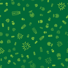 Set line USB flash drive, System bug and on seamless pattern. Vector