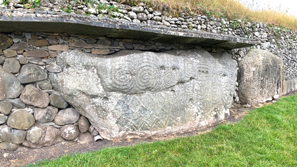 An old stone with swirl patterns from the UNESCO World Heritage Site, Newgrange.