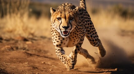 A cheetah runs after its prey - obrazy, fototapety, plakaty