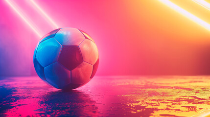 soccer ball on the field with pink and neon background