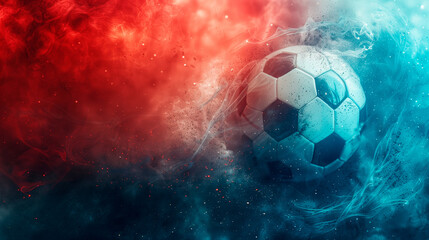 Soccer wallpaper with a ball in front of a blue and red wall