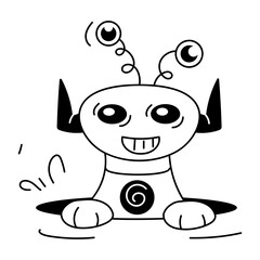 Download doodle icon of a smiling alien 