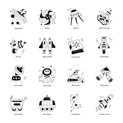 Trendy Doodle Icons Depicting Space Study 

